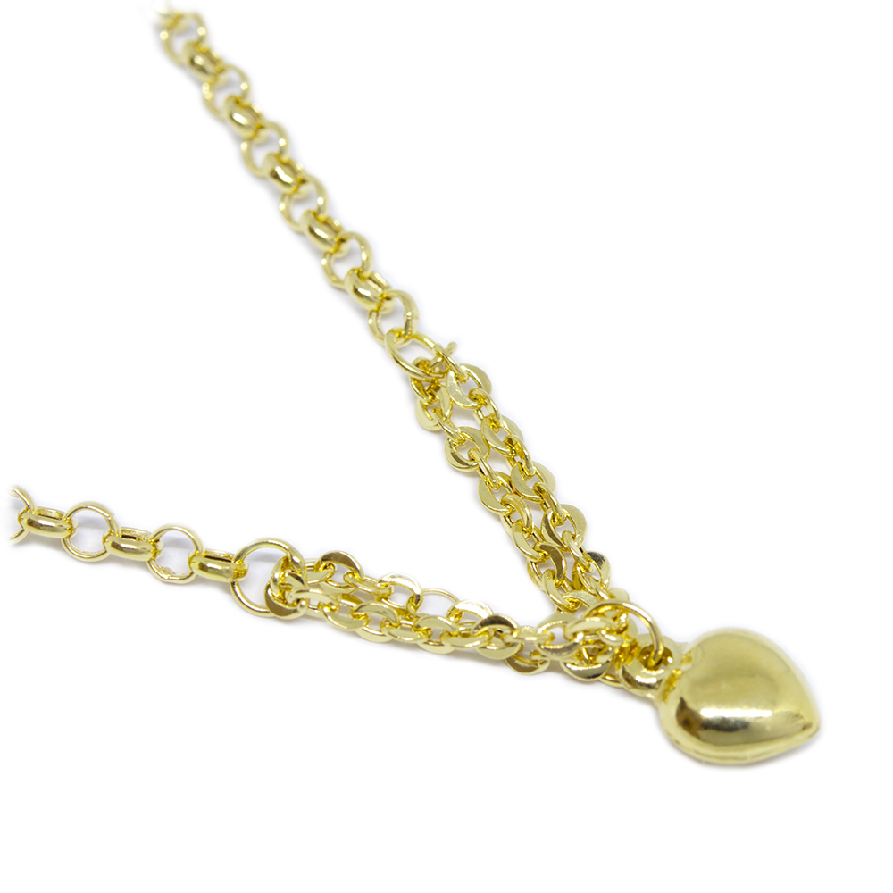 Pulseira Berloque Portuguesa Oca com Cora��o em Ouro 18 Kilates � 25392